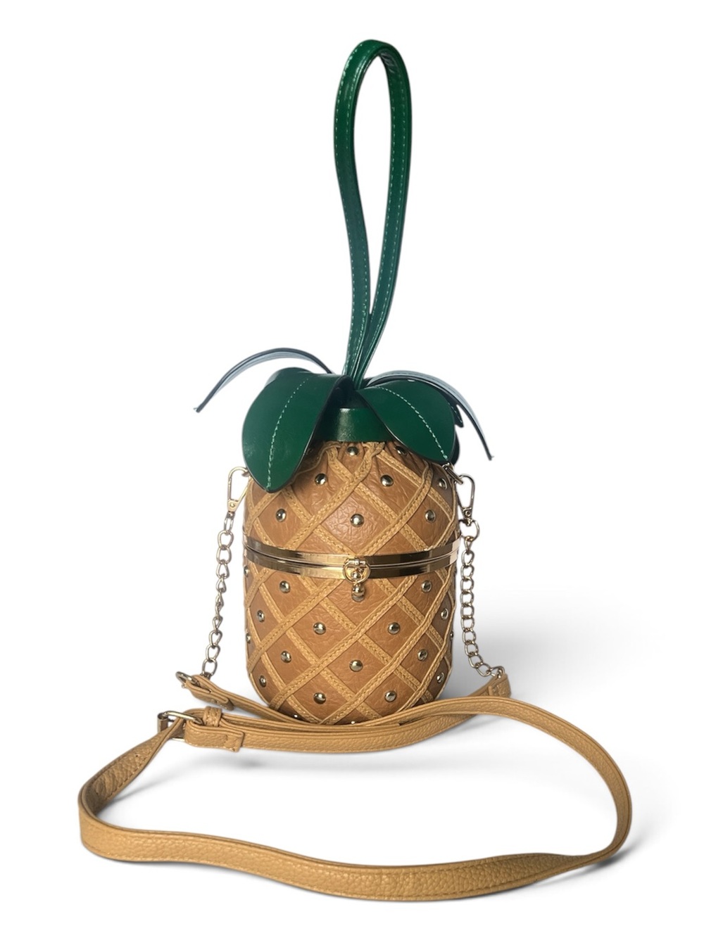Pineapple Mini Crossbody Bag in Tan and Green